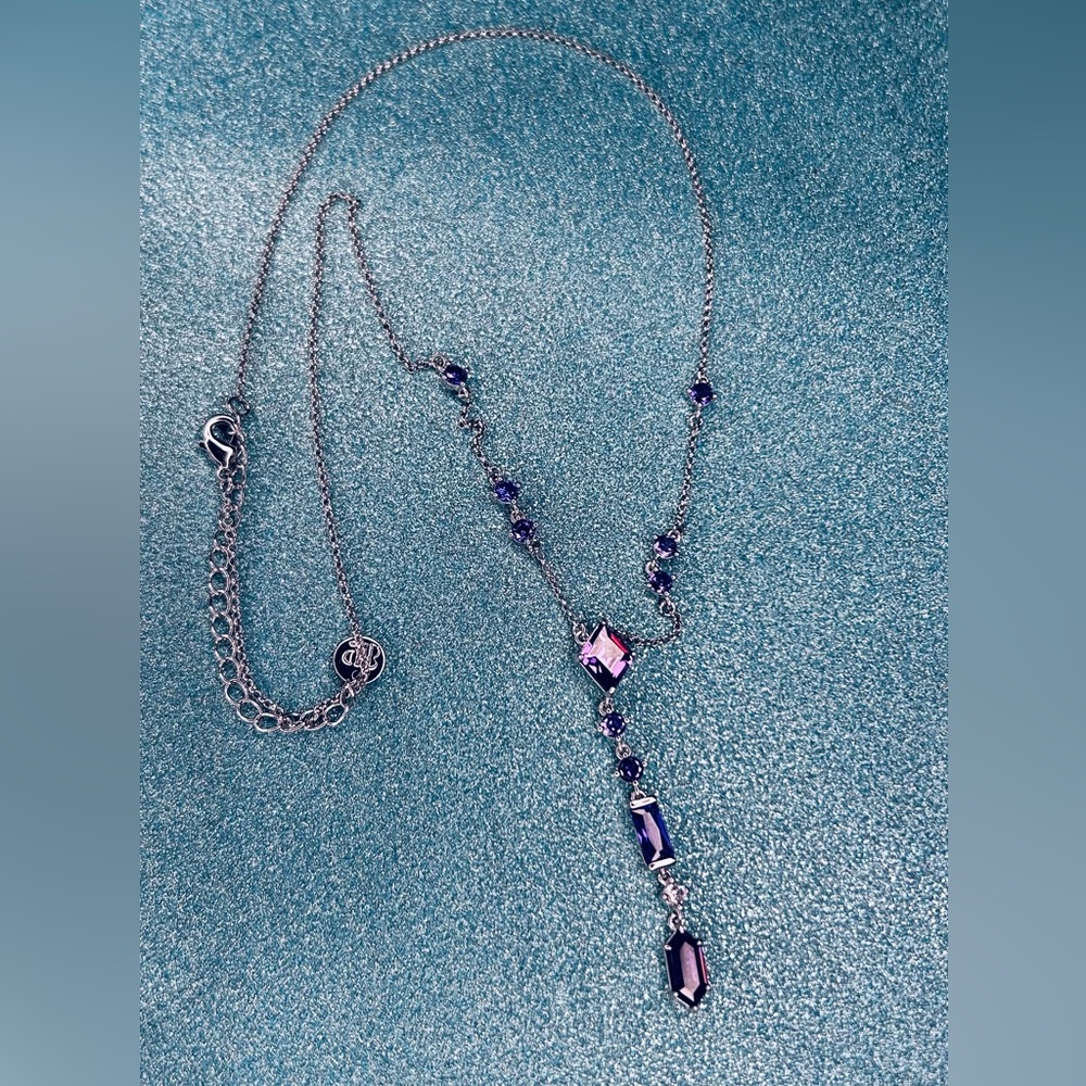 Bomb Party Delicate Lab Amethyst Cubic Zirconia Necklace on Rhodium - Picture 4 of 7